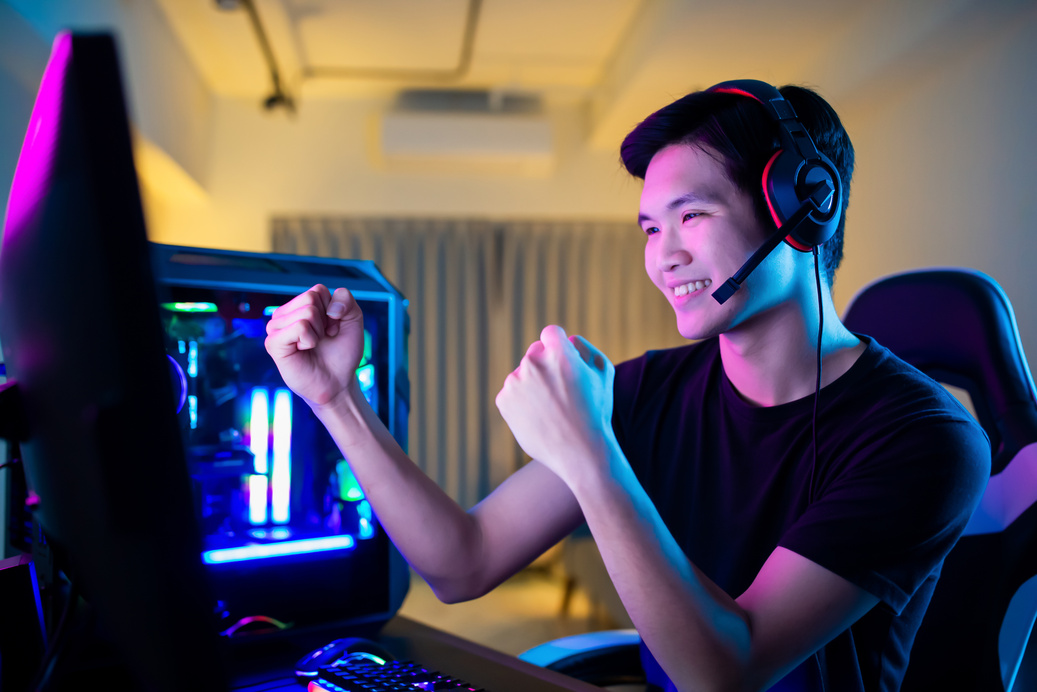 Gamer Guy Wins Online Game